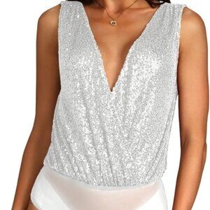 Sequin Tops Bodysuit for Women Sparkly Tops Sleeveless Tank Top